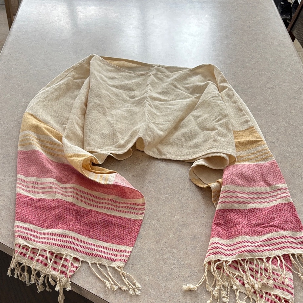 Tribe Alive Cream and Pink Striped Scarf/ poncho